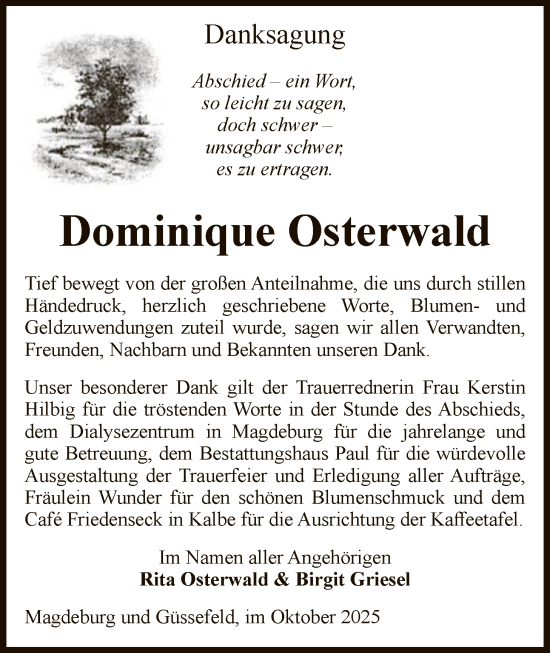 Traueranzeige von Dominique Osterwald von AMZ