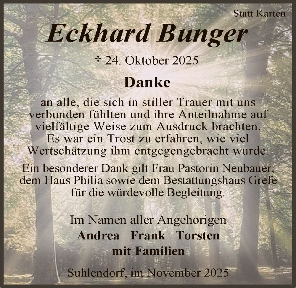  Traueranzeige für Eckhard Bünge vom 29.11.2025 aus AZ
