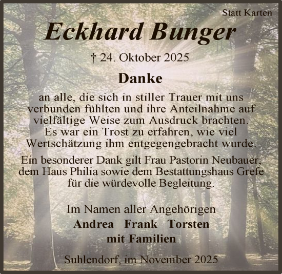 Traueranzeige von Eckhard Bünge von AZ