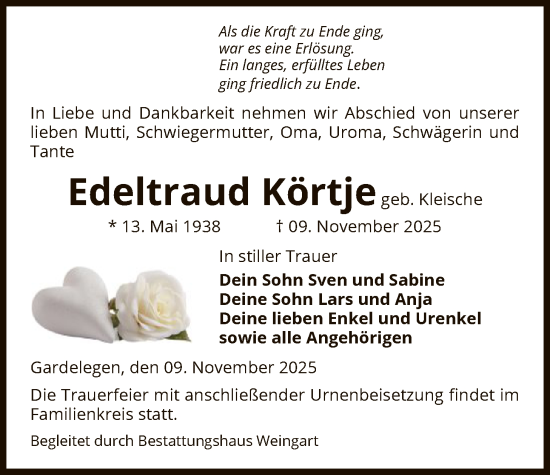 Traueranzeige von Edeltraud Körtje von AMZ
