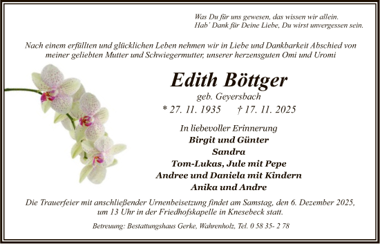 Traueranzeige von Edith Böttger von IK