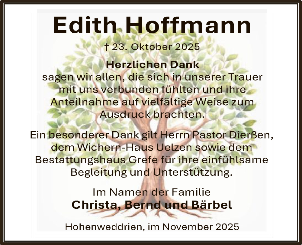  Traueranzeige für Edith Hoffmann vom 22.11.2025 aus AZ