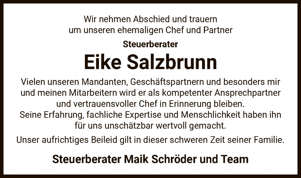  Traueranzeige für Eike Salzbrunn vom 22.11.2025 aus AZ