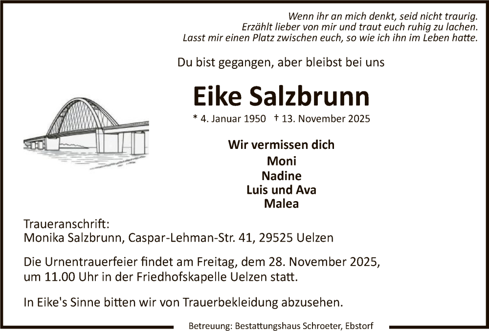  Traueranzeige für Eike Salzbrunn vom 22.11.2025 aus AZ