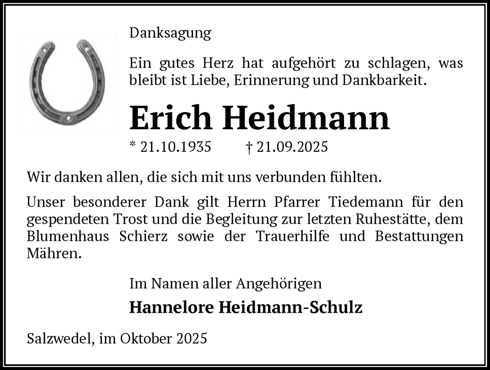  Traueranzeige für Erich Heidmann vom 01.11.2025 aus AMZ