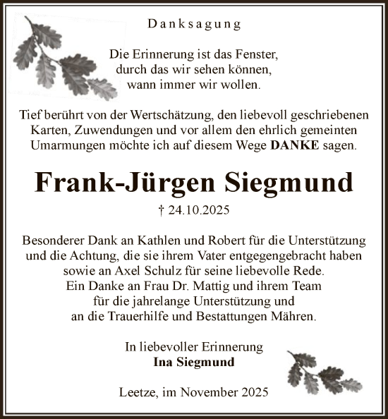 Traueranzeige von Frank-Jürgen Siegmund von AMZ