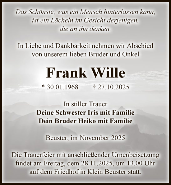 Traueranzeige von Frank Wille von AMZ