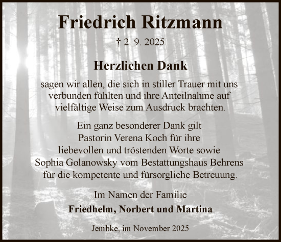 Traueranzeige von Friedrich Ritzmann von AMZ