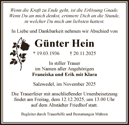 Traueranzeige von Günter Hein von AMZ