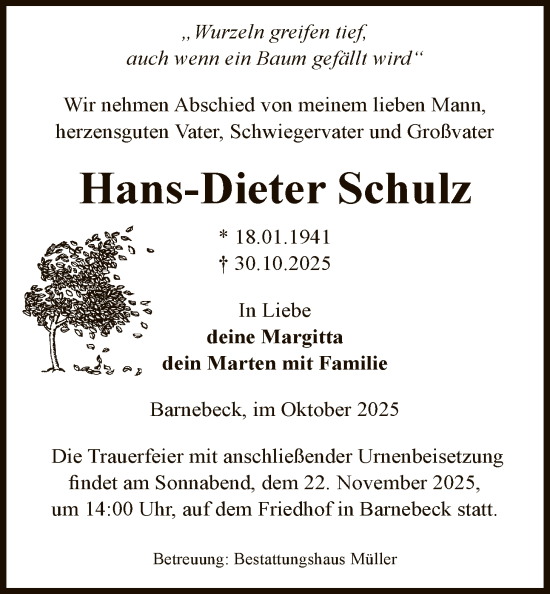 Traueranzeige von Hans-Dieter Schulz von AMZ