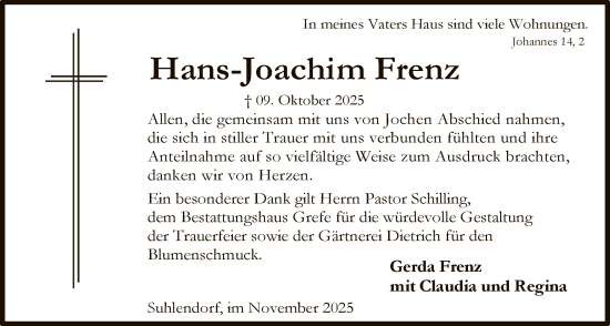 Traueranzeige von Hans-Joachim Frenz von AZ