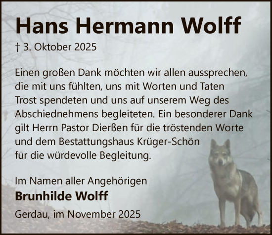 Traueranzeige von Hans Hermann Wolff von AZ