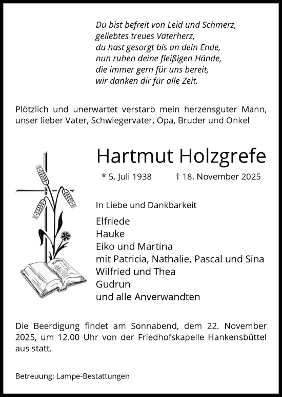 Traueranzeige von Hartmut Holzgrefe von IK