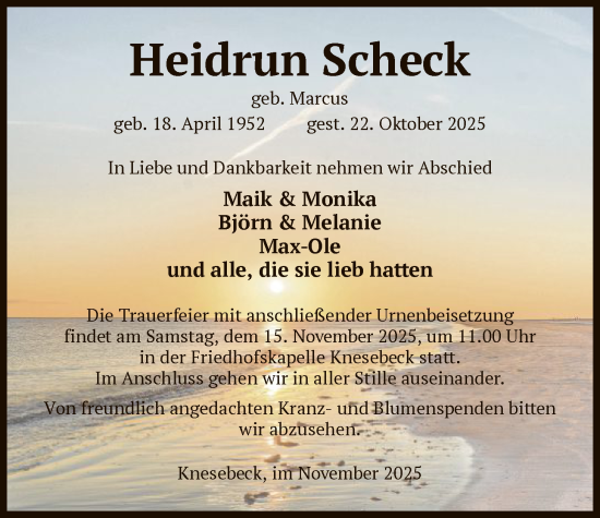 Traueranzeige von Heidrun Scheck von IK