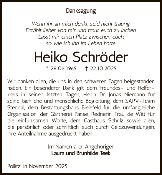 Traueranzeige von Heiko Schröder von AMZ