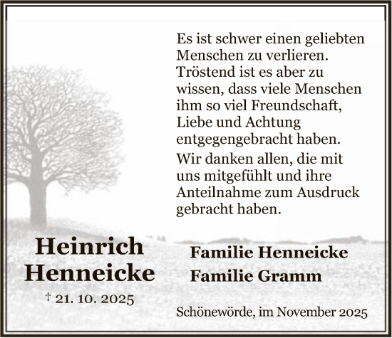 Traueranzeige von Heinrich Henneicke von IK