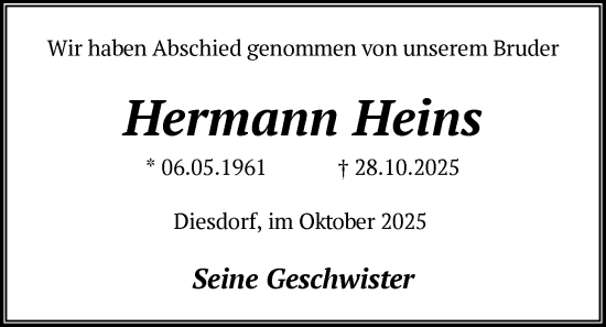 Traueranzeige von Hermann Heins von AMZ