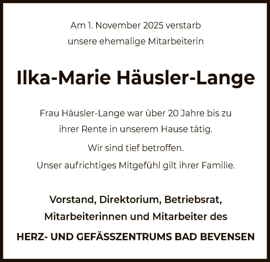Traueranzeige von Ilka-Marie Häusler-Lange von AZ