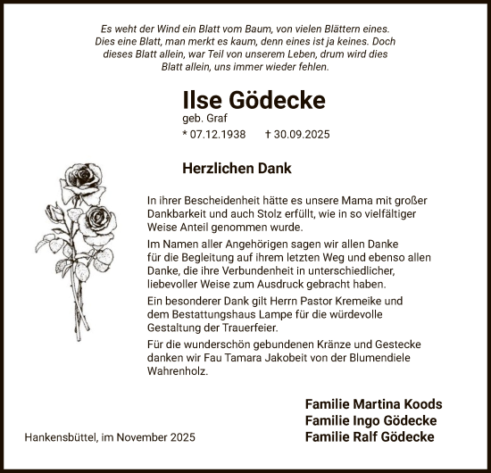 Traueranzeige von Ilse Gödecke von IK