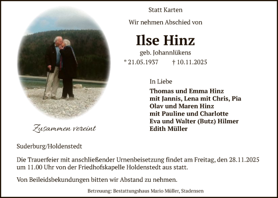 Traueranzeige von Ilse Hinz von AZ