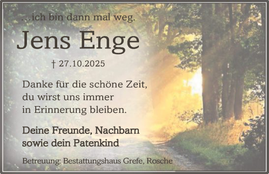 Traueranzeige von Jens Enge von AZ