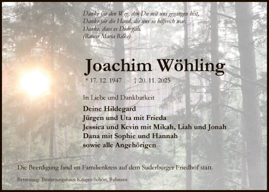 Traueranzeige von Joachim Wöhling von AZ