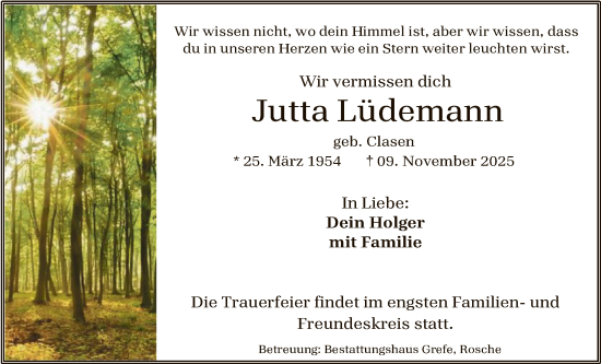 Traueranzeige von Jutta Lüdemann von AZ