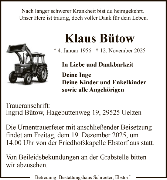 Traueranzeige von Klaus Bütow von AZ