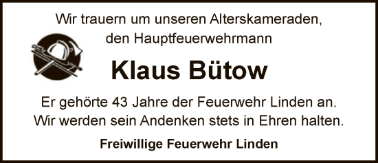 Traueranzeige von Klaus Bütow von AZ