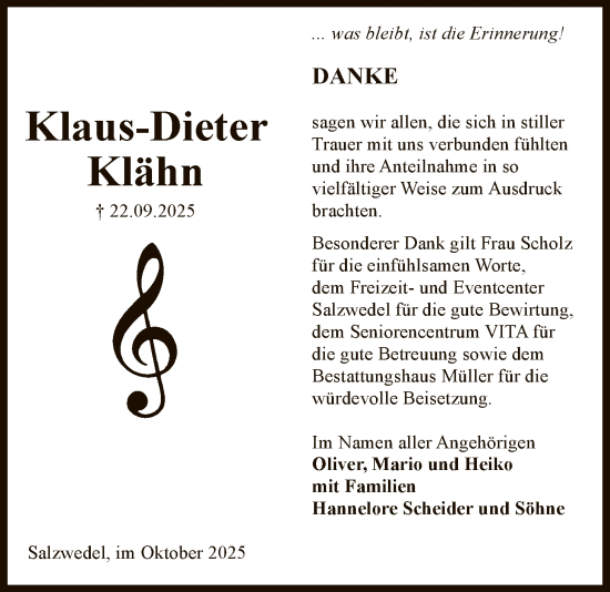 Traueranzeige von Klaus-Dieter Klähn von AMZ