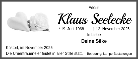 Traueranzeige von Klaus Seelecke von IK