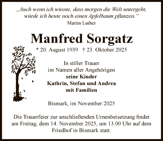 Traueranzeige von Manfred Sorgatz von AMZ