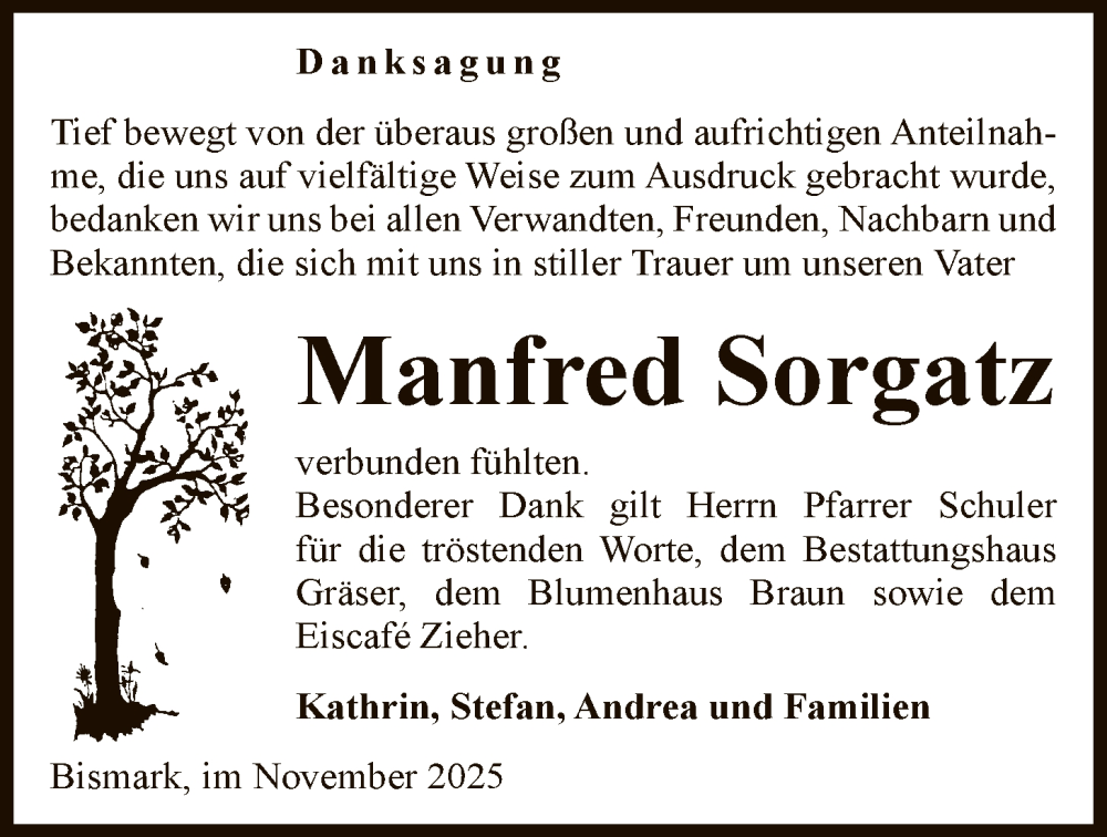  Traueranzeige für Manfred Sorgatz vom 22.11.2025 aus AMZ