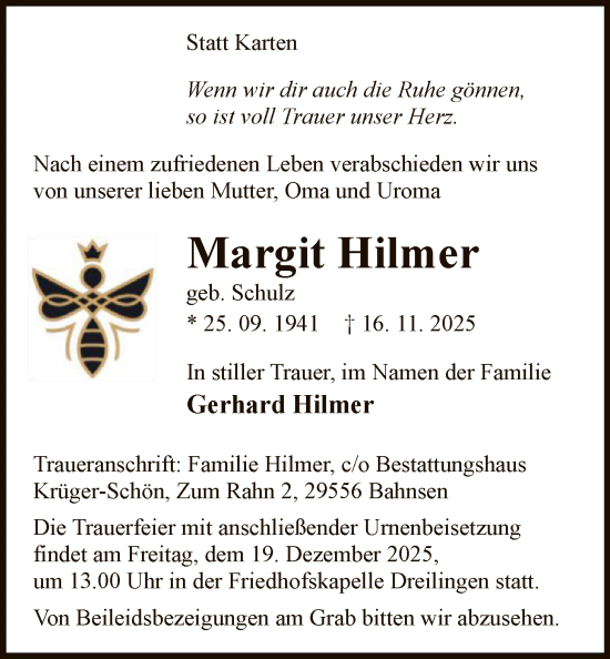 Traueranzeige von Margit Hilmer von AZ