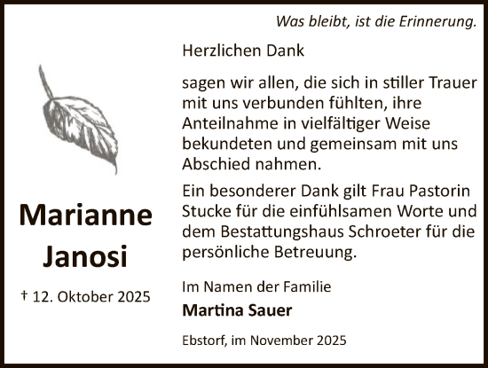 Traueranzeige von Marianne Janosi von AZ
