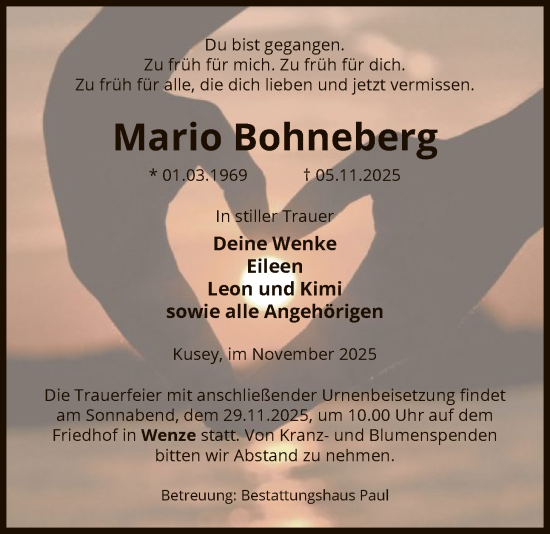 Traueranzeige von Mario Bohneberg von AMZ