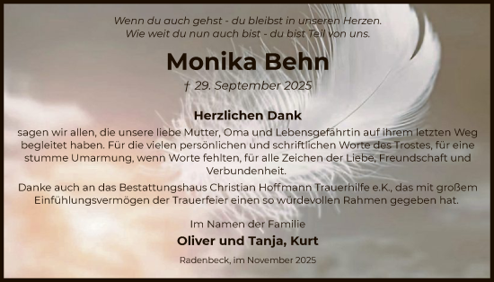Traueranzeige von Monika Behn von IK
