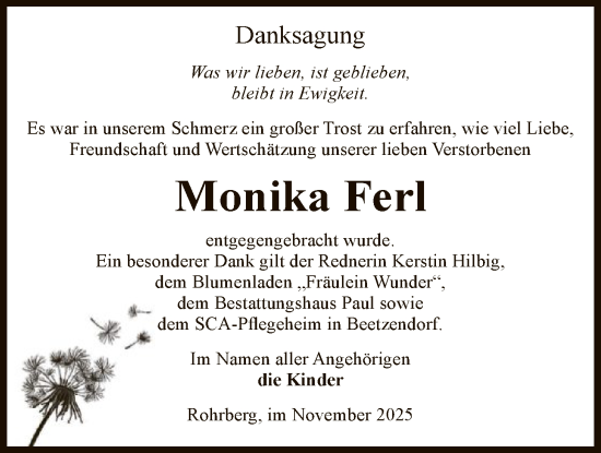 Traueranzeige von Monika Ferl von AMZ