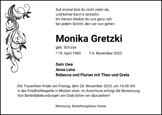 Traueranzeige von Monika Gretzki von AZ