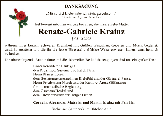 Traueranzeige von Renate-Gabriele Krainz von AMZ