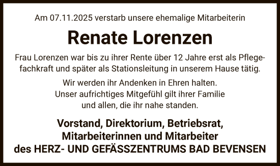 Traueranzeige von Renate Lorenzen von AZ