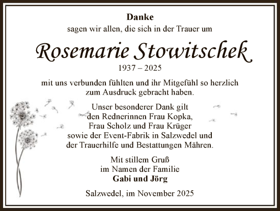 Traueranzeige von Rosemarie Stowitschek von AMZ