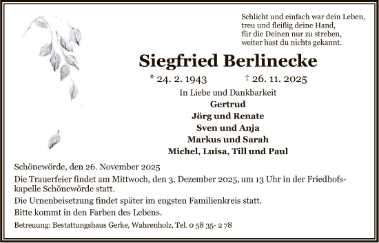 Traueranzeige von Siegfried Berlinecke von IK