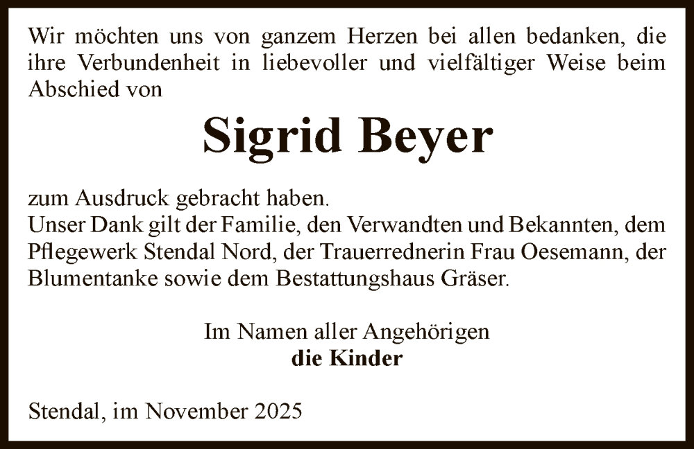  Traueranzeige für Sigrid Beyer vom 22.11.2025 aus AMZ