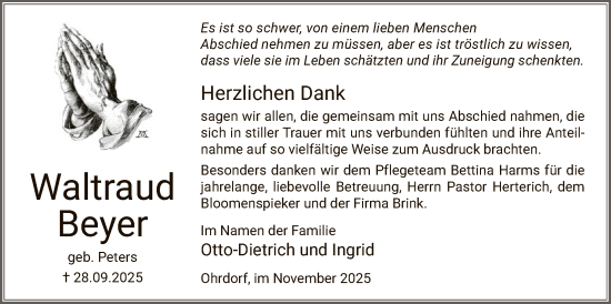 Traueranzeige von Waltraud Beyer von AMZ
