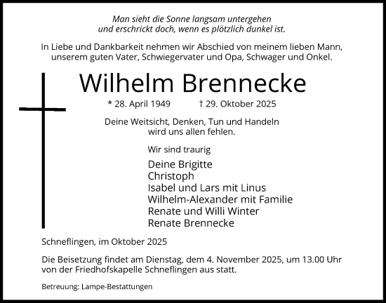 Traueranzeige von Wilhelm Brennecke von IK