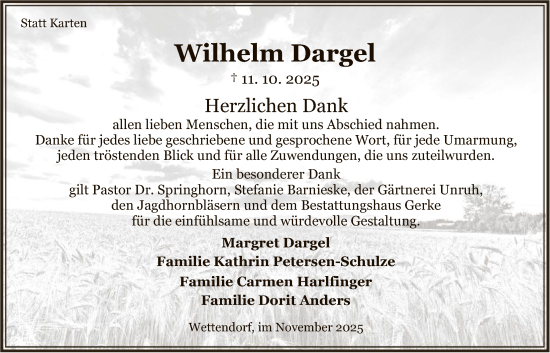 Traueranzeige von Wilhelm Dargel von IK