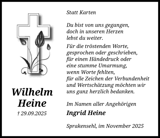 Traueranzeige von Wilhelm Heine von IK