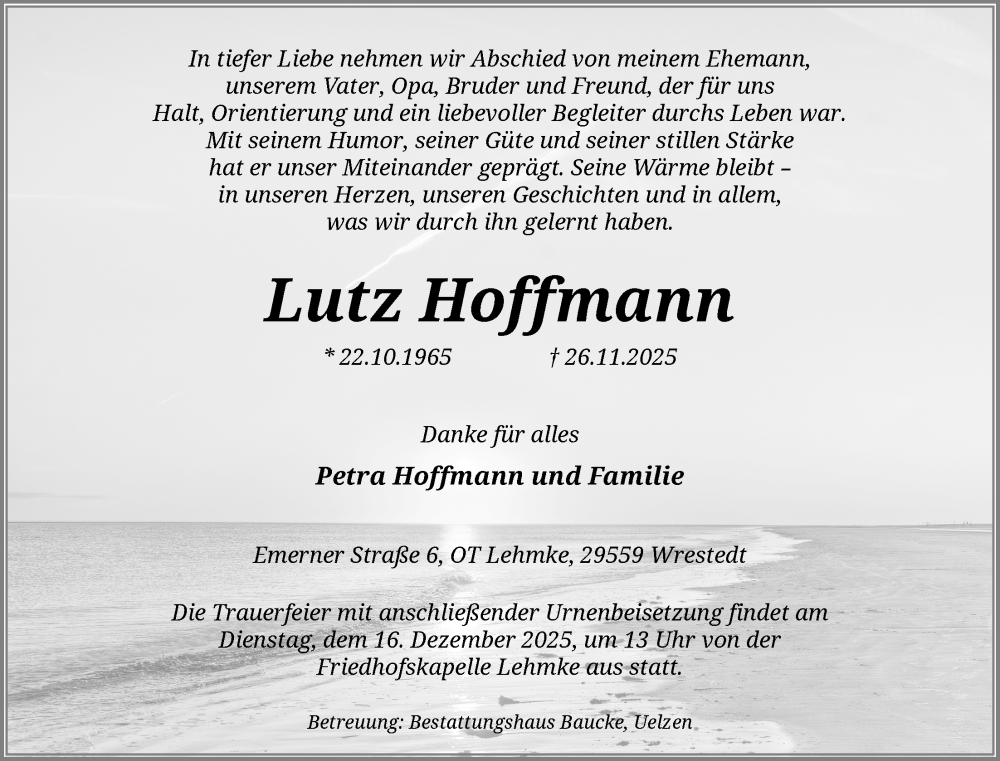  Traueranzeige für Lutz Hoffmann vom 06.12.2025 aus AZ