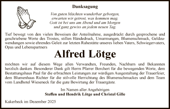 Traueranzeige von Alfred Lötge von AMZ
